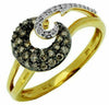 ESTATE .37CT WHITE & CHOCOLATE FANCY DIAMOND 14KT YELLOW GOLD 3D MOON FUN RING