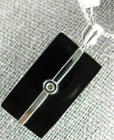 ESTATE .02CT DIAMOND & AAA BLACK ONYX 18KT WHITE GOLD RECTANGULAR PENDANT #26615