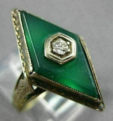 ANTIQUE LARGE .03CT OLD MINE DIAMOND & AAA AGATE 14K WHITE GOLD 3D FILIGREE RING