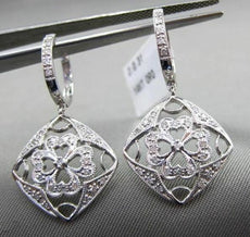 ESTATE .31CT DIAMOND 14KT WHITE GOLD 3D HEART FLORAL SQUARE HANGING EARRINGS