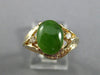 ESTATE WIDE DIAMOND & AAA JADE 14K YELLOW GOLD 3D 3 STONE OVAL LEAF RING #25344