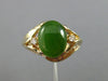 ESTATE WIDE DIAMOND & AAA JADE 14K YELLOW GOLD 3D 3 STONE OVAL LEAF RING #25344
