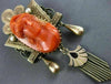 ESTATE MASSIVE PEARL & CORAL 14K YELLOW GOLD HANDCRAFTED TASSEL PIN BROOCH 24432