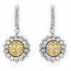 2.59CT WHITE & FANCY YELLOW DIAMOND 14KT WHITE GOLD FLOWER HALO HANGING EARRINGS