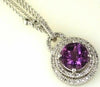 ESTATE 2.85CT DIAMOND & AMETHYST 14KT WHITE GOLD 3D DOUBLE HALO ROUND NECKLACE