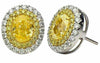 LARGE 5.71CT WHITE & FANCY YELLOW DIAMOND 18KT TWO TONE GOLD OVAL STUD EARRINGS