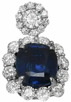 GIA LARGE 6.57CT DIAMOND & AAA SAPPHIRE 18KT WHITE GOLD CUSHION HANGING EARRINGS