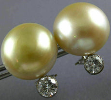 EXTRA LARGE .60CT DIAMOND & AAA GOLDEN SOUTH SEA PEARL 14KT WHITE GOLD EARRINGS