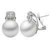 LARGE .60CT ROUND & BAGUETTE DIAMOND & SOUTH SEA PEARL 18KT WHITE GOLD EARRINGS