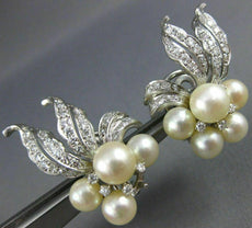 LARGE 1.21CT DIAMOND & SOUTH SEA PEARL 14K WHITE GOLD 3D FLOWER CLIP ON EARRINGS