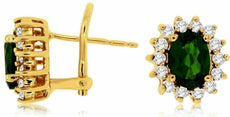 ESTATE 2.50CT DIAMOND & AAA RUSSALITE 14KT YELLOW GOLD OVAL HALO FLOWER EARRINGS