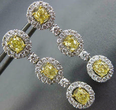 ESTATE LARGE 6.35CT WHITE & FANCY YELLOW DIAMOND 18K WHITE GOLD 3D HALO EARRINGS