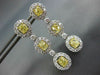 ESTATE LARGE 6.35CT WHITE & FANCY YELLOW DIAMOND 18K WHITE GOLD 3D HALO EARRINGS