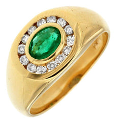1.15CT DIAMOND AAA EMERALD 14KT YELLOW GOLD OVAL & ROUND CHANNEL BEZEL MENS RING