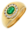 1.15CT DIAMOND AAA EMERALD 14KT YELLOW GOLD OVAL & ROUND CHANNEL BEZEL MENS RING