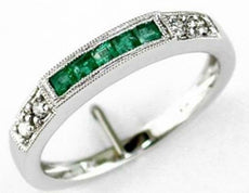.34CT DIAMOND & AAA EMERALD 14KT WHITE GOLD 3D PRINCESS & ROUND ANNIVERSARY RING