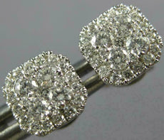 ESTATE .47CT DIAMOND 18KT WHITE GOLD CLUSTER FLOWER SQUARE OCTAGON STUD EARRINGS