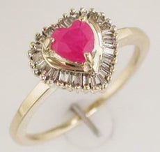 .85CT DIAMOND & AAA RUBY 14KT YELLOW GOLD HEART SHAPE & BAGUETTE FRIENDSHIP RING