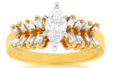 1.22CT DIAMOND 14KT YELLOW GOLD 3D MARQUISE & BAGUETTE CLASSIC ENGAGEMENT RING