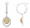 ESTATE 1.14CT WHITE & FANCY YELLOW DIAMOND 18K 2 TONE GOLD HALO HANGING EARRINGS