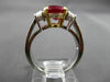 ANTIQUE PLATINUM & 18KT Y GOLD 4.05CT DIAMOND & RUBY 3 STONE ENGAGEMENT RING E/F