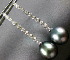 ESTATE .36CT DIAMOND & AAA TAHITIAN PEARL 18KT WHITE GOLD JOURNEY DROP EARRINGS