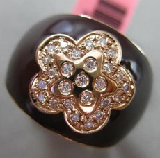 ESTATE WIDE .20CT DIAMOND 14KT ROSE GOLD 3D BROWN ENAMEL ETOILE FLOWER FUN RING