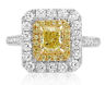 ESTATE 1.72CT WHITE & FANCY YELLOW DIAMOND 18KT 2 TONE GOLD HALO ENGAGEMENT RING