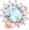 ESTATE LARGE 5.90CT DIAMOND & AAA AQUAMARINE 14KT ROSE GOLD 3D OVAL FLOWER RING