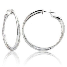 ESTATE LARGE .90CT DIAMOND 18K WHITE GOLD CLASSIC SWIRL INSIDE OUT HOOP EARRINGS