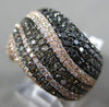 WIDE 2.11CT WHITE BLACK & CHOCOLATE FANCY DIAMOND 14KT ROSE GOLD DOME WAVE RING