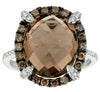 7.81CT WHITE & MOCHA DIAMOND & AAA SMOKEY TOPAZ 14K WHITE GOLD 3D OVAL HALO RING