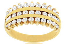 0.87CT DIAMOND 14KT YELLOW GOLD 3D ROUND CHANNEL 3 ROW WEDDING ANNIVERSARY RING