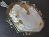 ANTIQUE LARGE .05CT DIAMOND 14KT WHITE GOLD 3D LADY CAMEO FLOWER PENDANT #21074