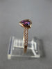 ESTATE .44CT DIAMOND & AAA TRILLION CUT AMETHYST 14K ROSE GOLD 3D BEZEL FUN RING
