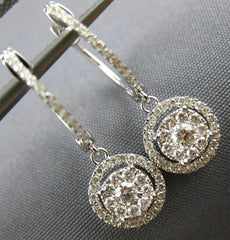 LARGE .50CT DIAMOND 14K WHITE GOLD CLASSIC ROUND CLUSTER HUGGIE HANGING EARRINGS