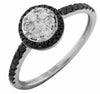 ESTATE .49CT WHITE & BLACK DIAMOND 14KT WHITE GOLD CLUSTER FLOWER HALO FUN RING