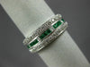 ESTATE WIDE 2.20CT DIAMOND & AAA EMERALD 18KT WHITE GOLD 3 ROW ANNIVERSARY RING