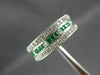 ESTATE WIDE 2.20CT DIAMOND & AAA EMERALD 18KT WHITE GOLD 3 ROW ANNIVERSARY RING