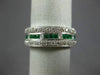 ESTATE WIDE 2.20CT DIAMOND & AAA EMERALD 18KT WHITE GOLD 3 ROW ANNIVERSARY RING