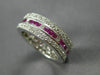 ESTATE WIDE 2.20CT DIAMOND & AAA RUBY 18KT WHITE GOLD THREE ROW ANNIVERSARY RING