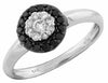 ESTATE .36CT WHITE & BLACK DIAMOND 14KT WHITE GOLD 3D CLUSTER FLOWER LOVE RING