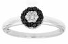 ESTATE .30CT WHITE & BLACK DIAMOND 14KT WHITE GOLD 3D CLUSTER FLOWER LOVE RING