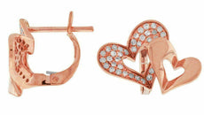 ESTATE .32CT DIAMOND 14KT ROSE GOLD 3D DOUBLE HEART CLASSIC LOVE EARRINGS