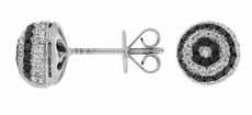 ESTATE .60CT WHITE & BLACK DIAMOND 14K WHITE GOLD FLOWER SEMI DOME STUD EARRINGS