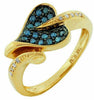 ESTATE .26CT WHITE & BLUE DIAMOND 14KT YELLOW GOLD 3D CLASSIC HEART LOVE RING
