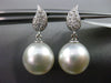 ESTATE .22CT DIAMOND & SOUTH SEA PEARL 18K WHITE GOLD PAVE LEAF HANGING EARRINGS