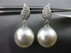 ESTATE .22CT DIAMOND & SOUTH SEA PEARL 18K WHITE GOLD PAVE LEAF HANGING EARRINGS