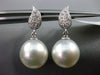 ESTATE .22CT DIAMOND & SOUTH SEA PEARL 18K WHITE GOLD PAVE LEAF HANGING EARRINGS