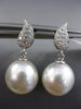 ESTATE .22CT DIAMOND & SOUTH SEA PEARL 18K WHITE GOLD PAVE LEAF HANGING EARRINGS